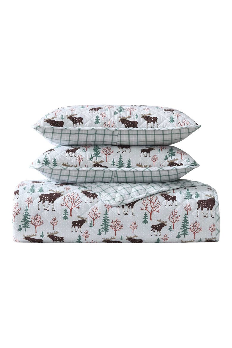 Mountain Moose Cotton Flannel Twin Quilt & Sham Set, Main, color, LT-PASTEL GREY