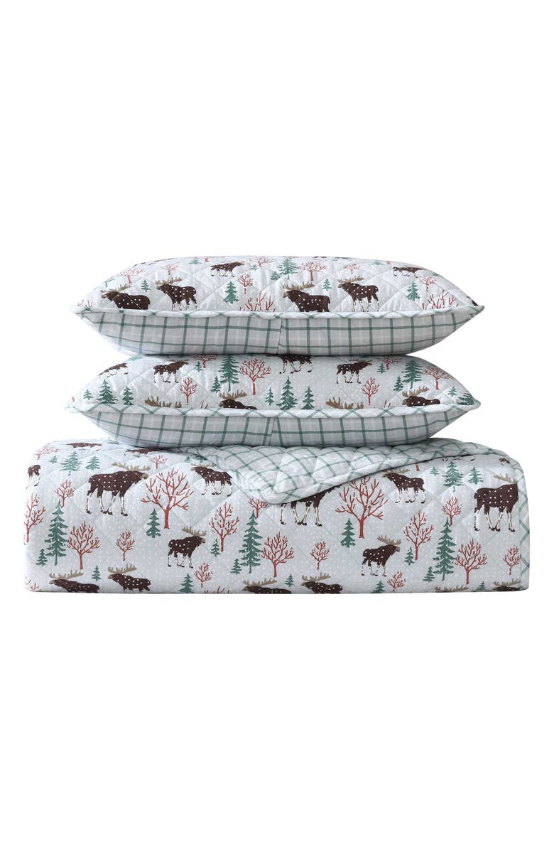 Eddie Bauer Mountain Moose Cotton Flannel Twin Quilt & Sham Set, Main, color, Lt-Pastel Grey