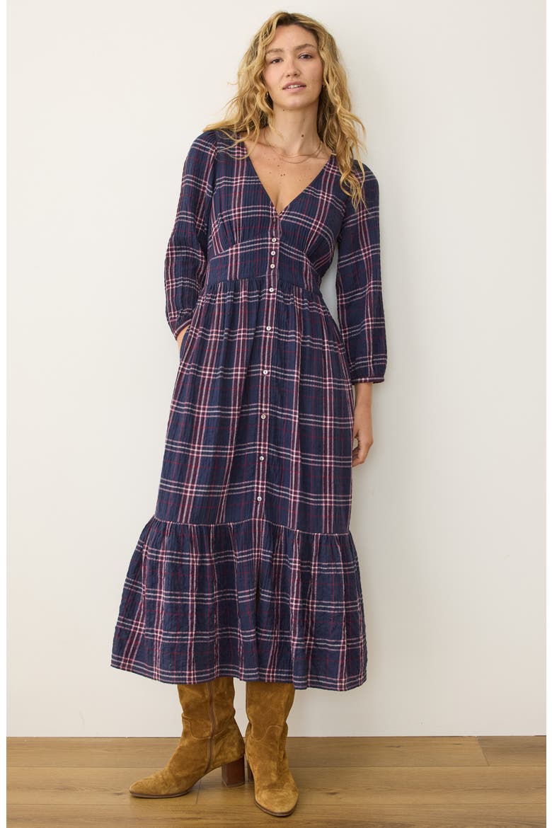Maeve Plaid Long Sleeve Tiered Midi Dress, Alternate, color, TWILIGHT PLAID