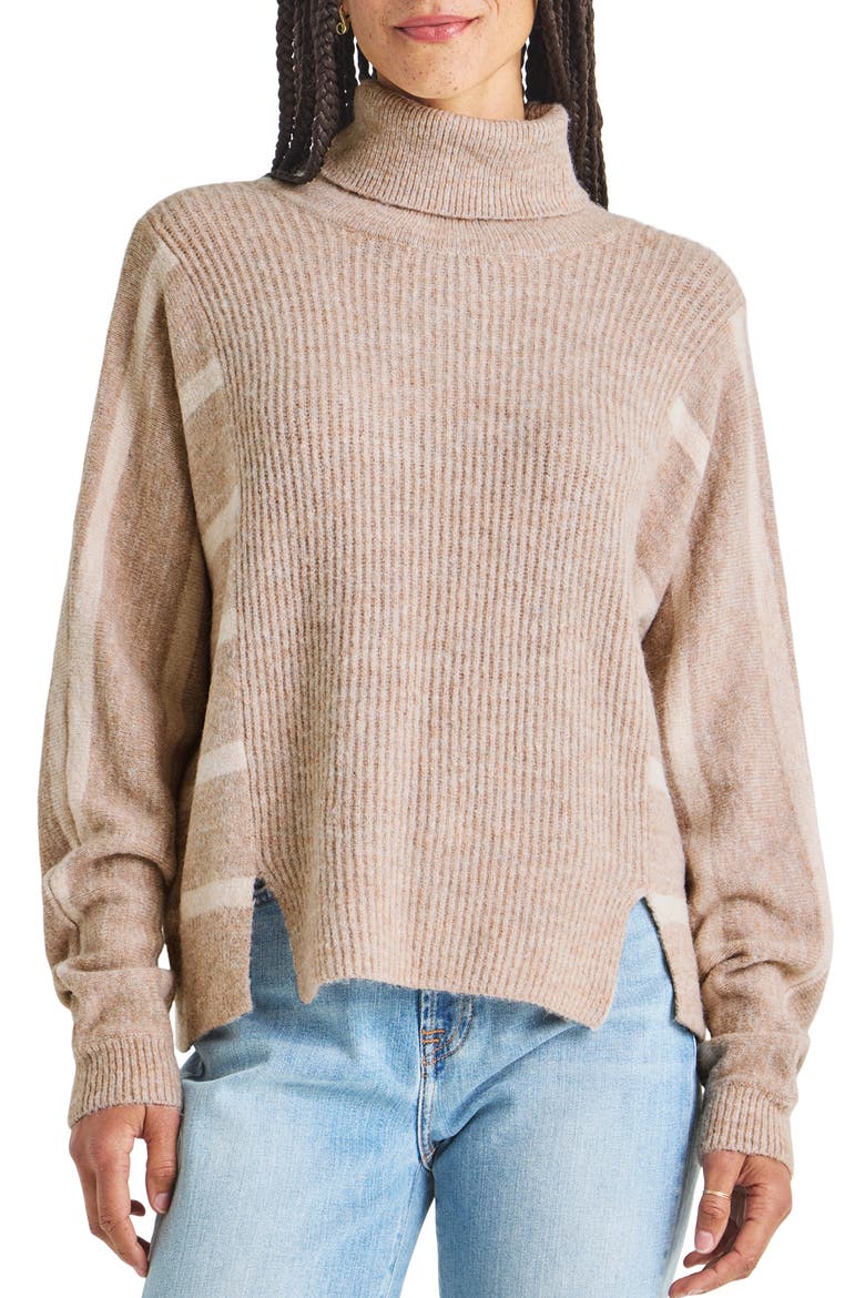 Bea Stripe Sleeve Rib Turtleneck Sweater, Main, color, CHAMPAGNE TOAST