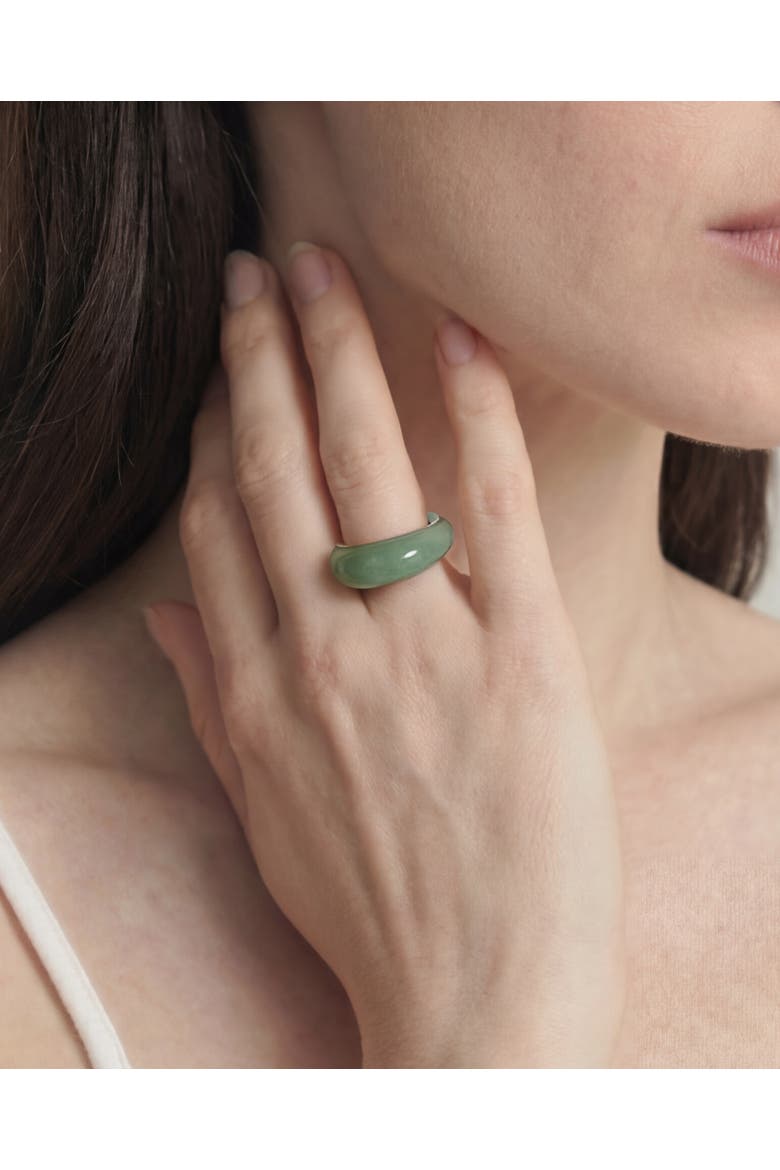 Thin Dome Jade-Green Aventurine Signet Ring, Alternate, color, Green