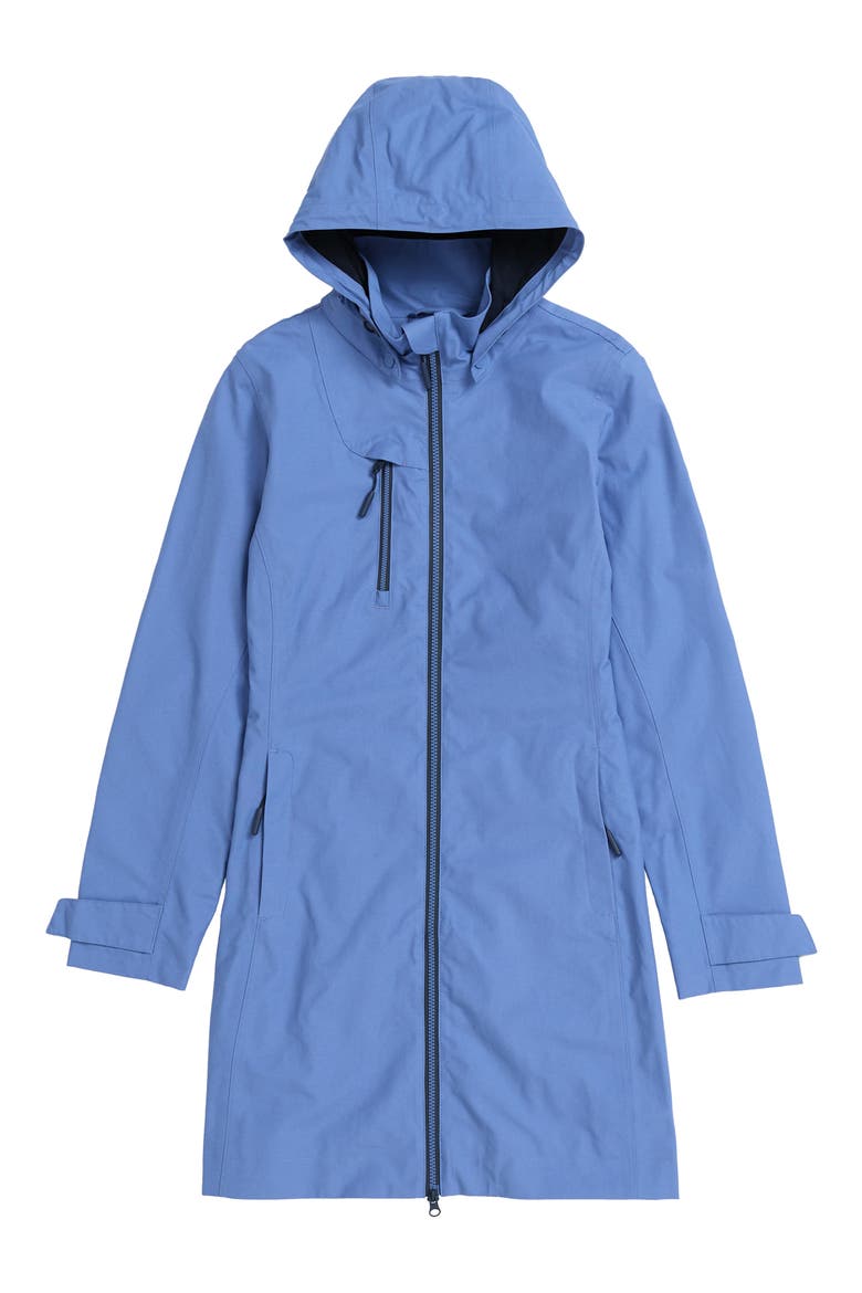 Coverack Waterproof Organic Cotton Blend Raincoat with Removable Hood, Alternate, color, BLUEBELL