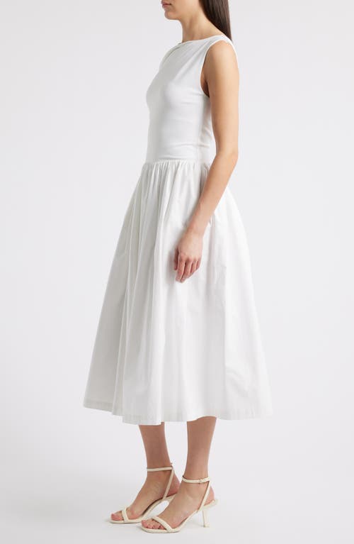 En Saison Mixed Media Asymmetric Neck Midi Dress In White