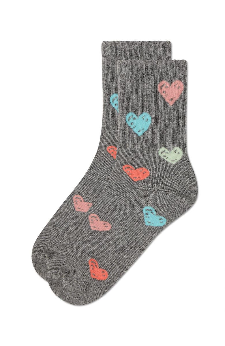 MeMoi Ribbed Graffiti Heart Crew Sock, Alternate, color, Med Gray Heather