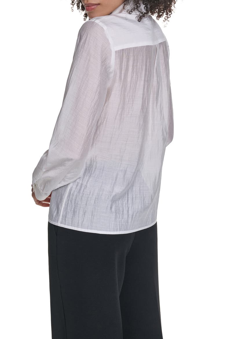 Pleated Bow Organza Shirt, Alternate, color, SOFT WHITE