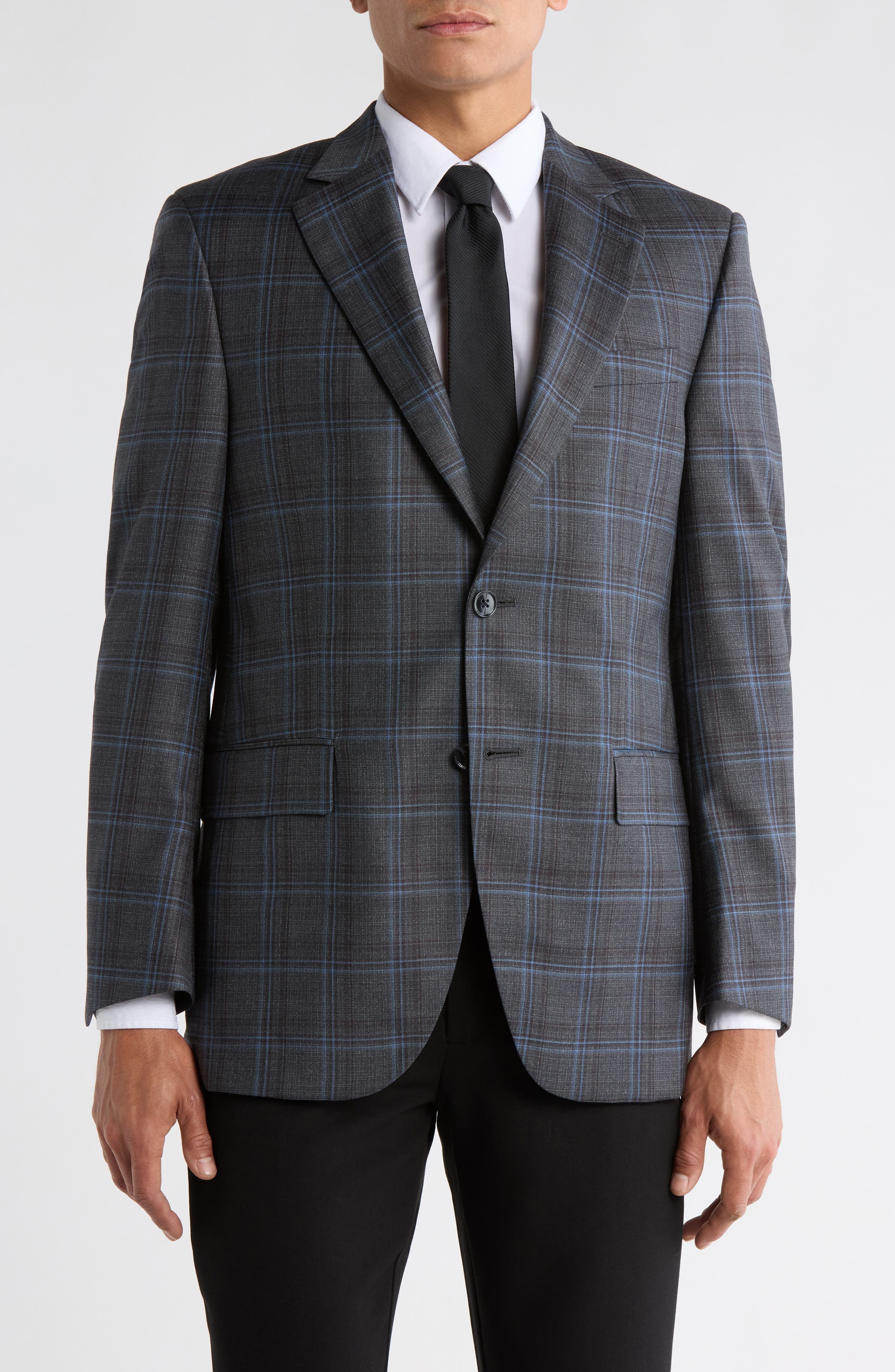 Peter Millar Charcoal Plaid Notch Lapel Wool Sport Coat