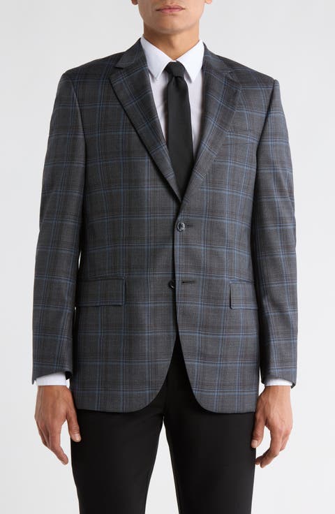 Charcoal Plaid Notch Lapel Wool Sport Coat (Regular & Big)
