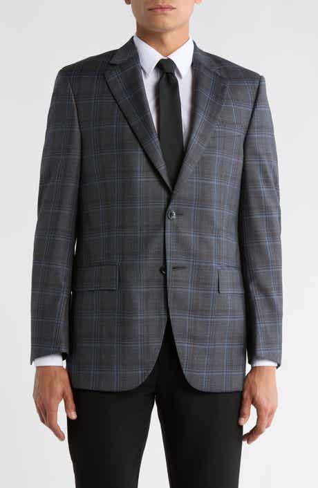 Peter Millar Charcoal Plaid Notch Lapel Wool Sport Coat
