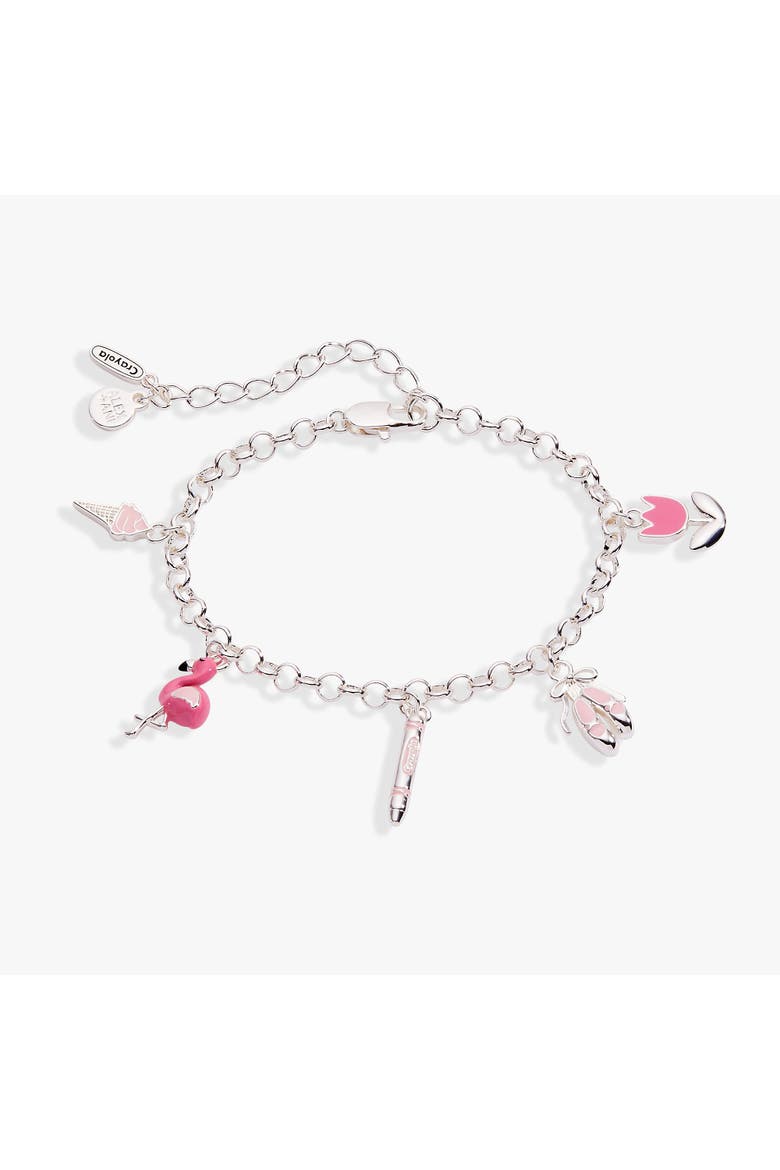 Crayola x Alex and Ani Fan Favorites Tickle Me Pink Charm Bracelet, Main, color, Silver