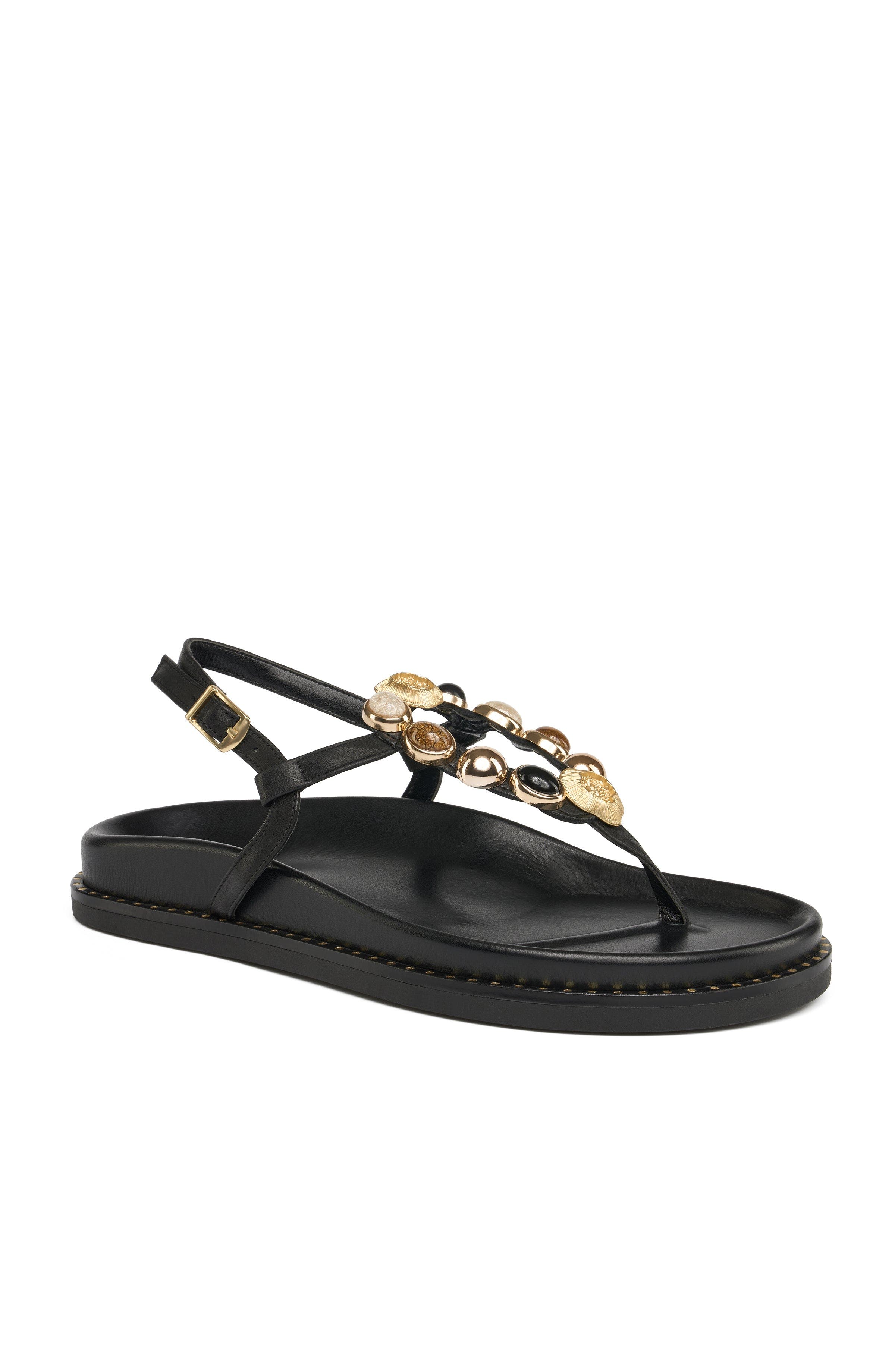 Grace Footwear Kali Stone T Strap Sandal, Main, color, Black