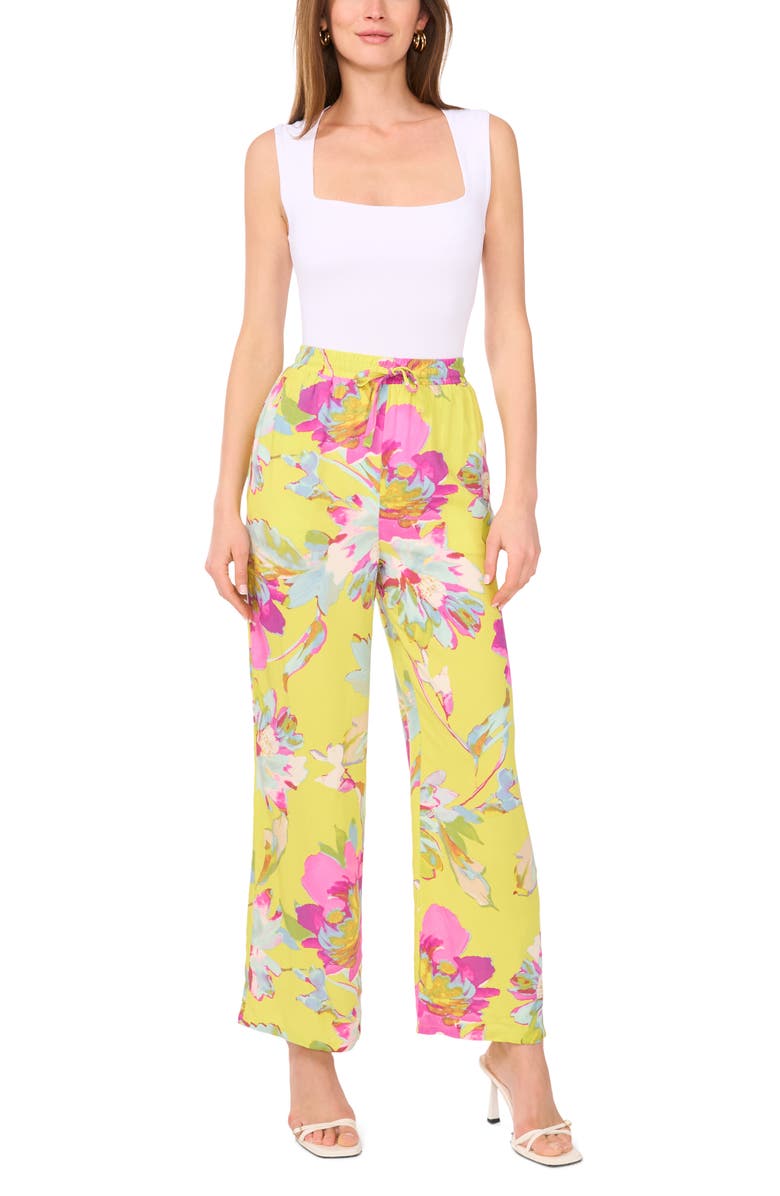 Vince Camuto Floral Drawstring Pants, Alternate, color, Lime Green