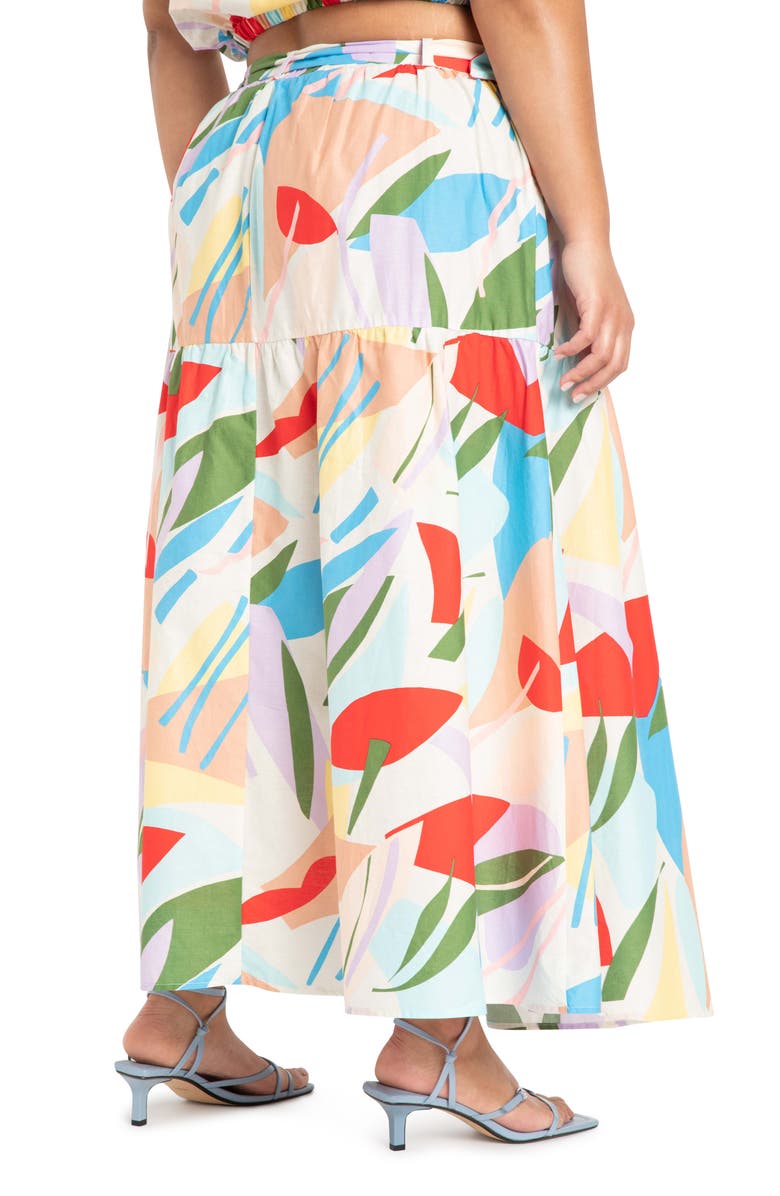 ELOQUII Print Belted Cotton Maxi Skirt, Alternate, color, 
