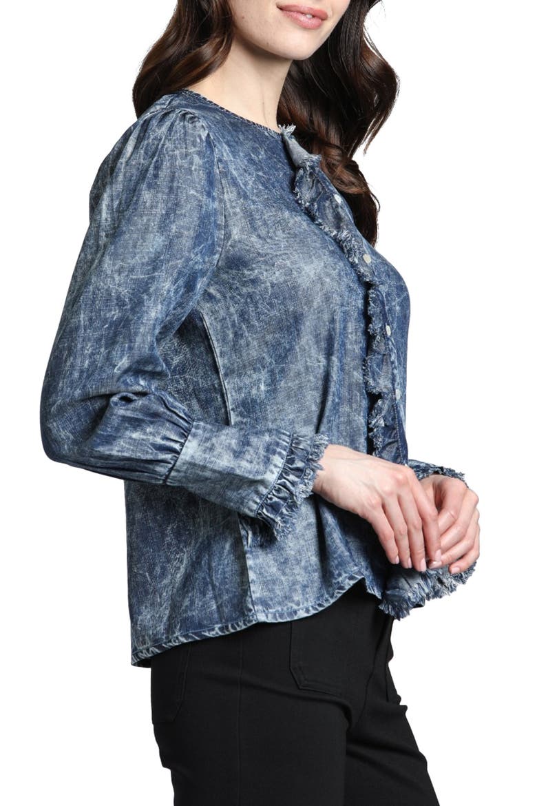 Moon Wash Balloon Sleeve Button-Up Shirt, Alternate, color, INDIGO