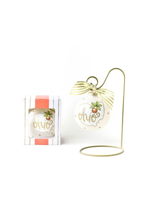 Ohio Motif Glass Ornament & Gold Swirl Stand
