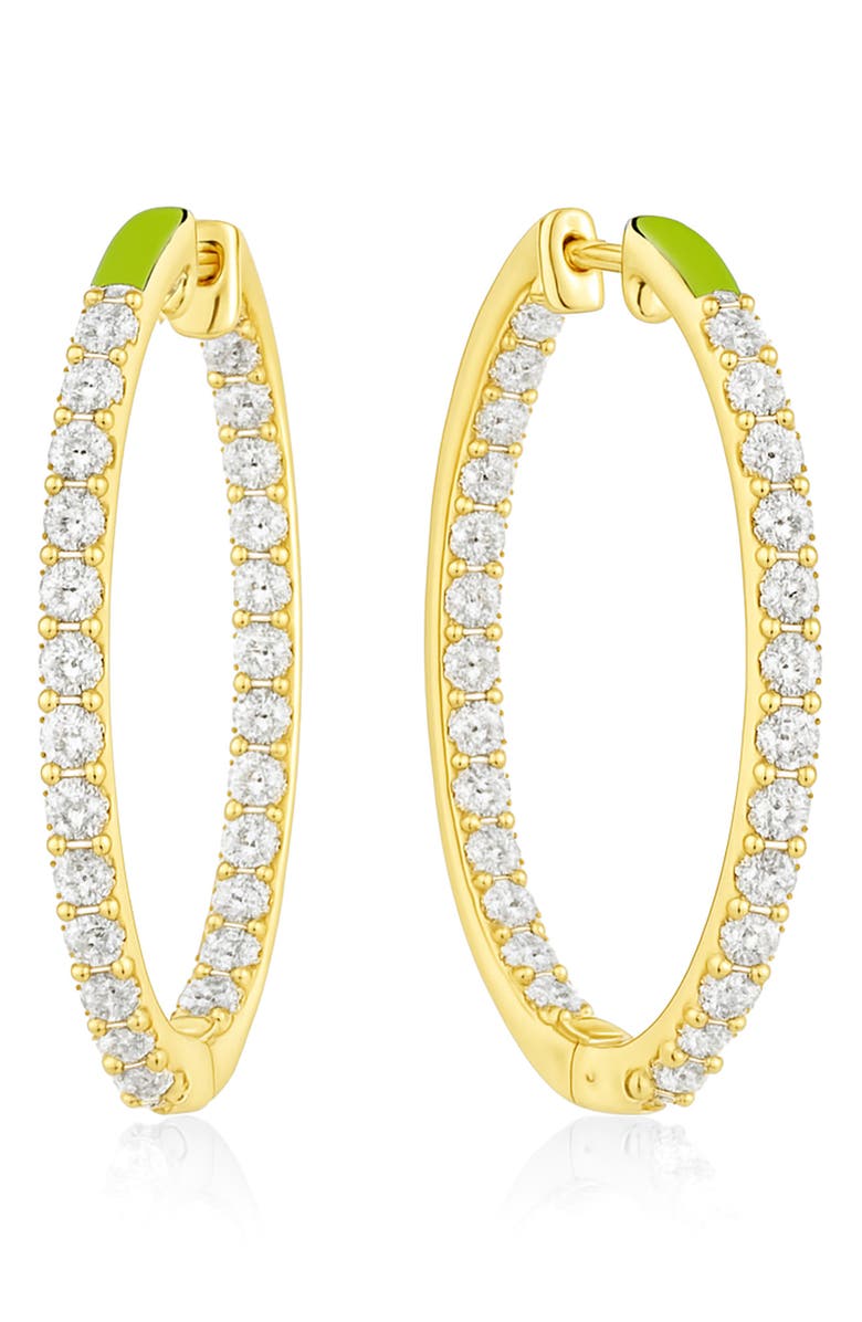 House of Frosted White Topaz Pavé Hoop Earrings, Main, color, Yellow Gold