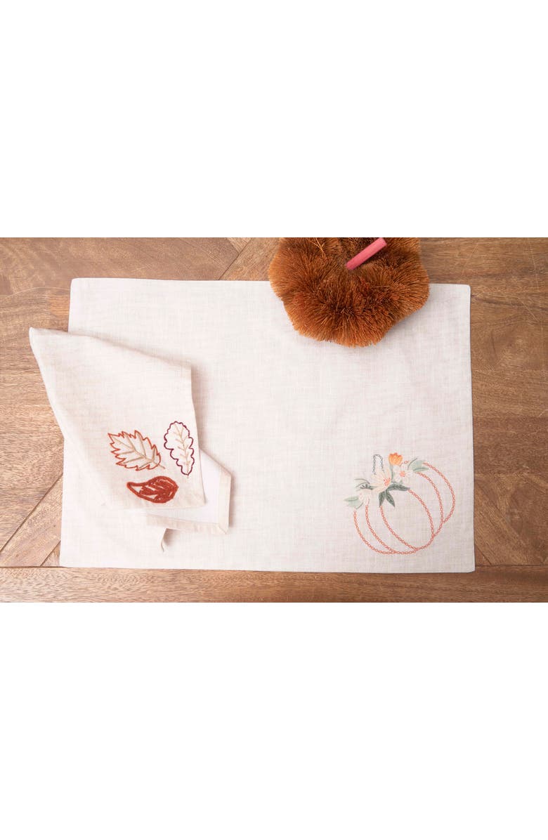 C&F Home Beige Autumn Botanical Pumpkin 100% Cotton Embroidered Set of 6 Placemats 14" x 20", Alternate, color, Beige