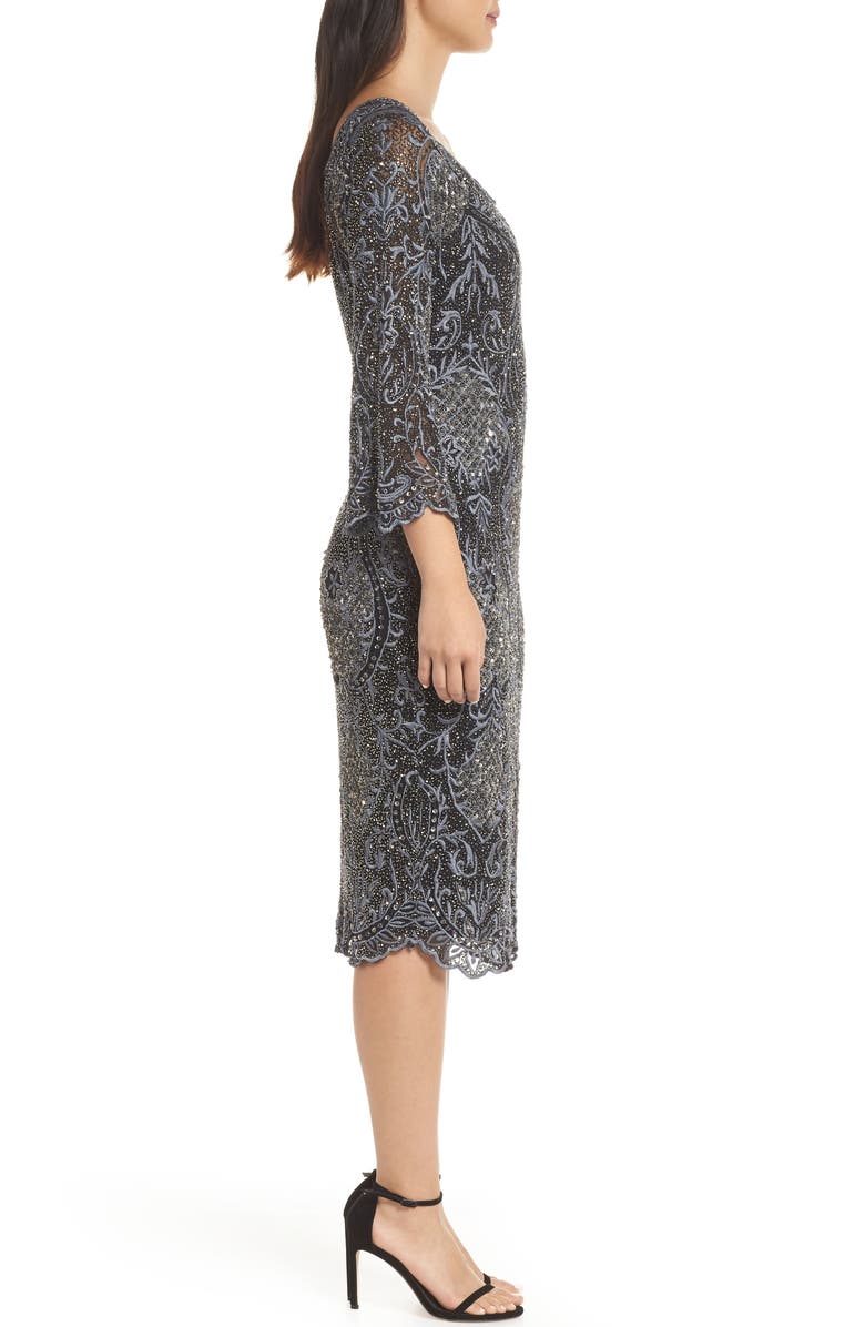 Pisarro Nights Embellished Mesh Cocktail Dress, Alternate, color, 