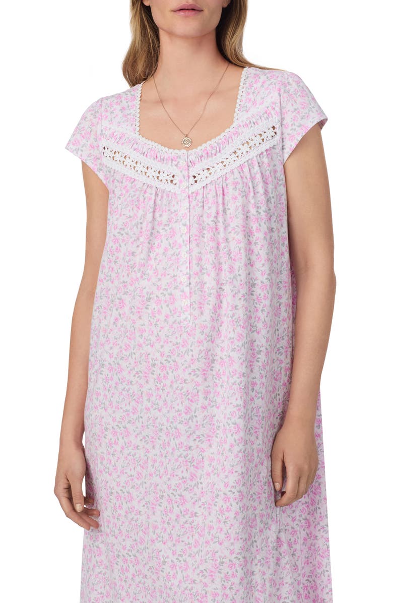 Eileen West Cap Sleeve Cotton Nightgown, Alternate, color, White Ditsy