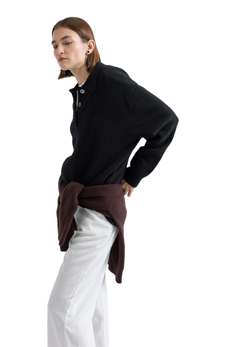 Almina Concept Polo Wool Sweater, Alternate, color, Black