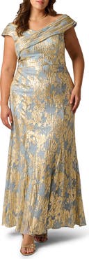 Adrianna Papell Foil Leaf Mermaid Gown