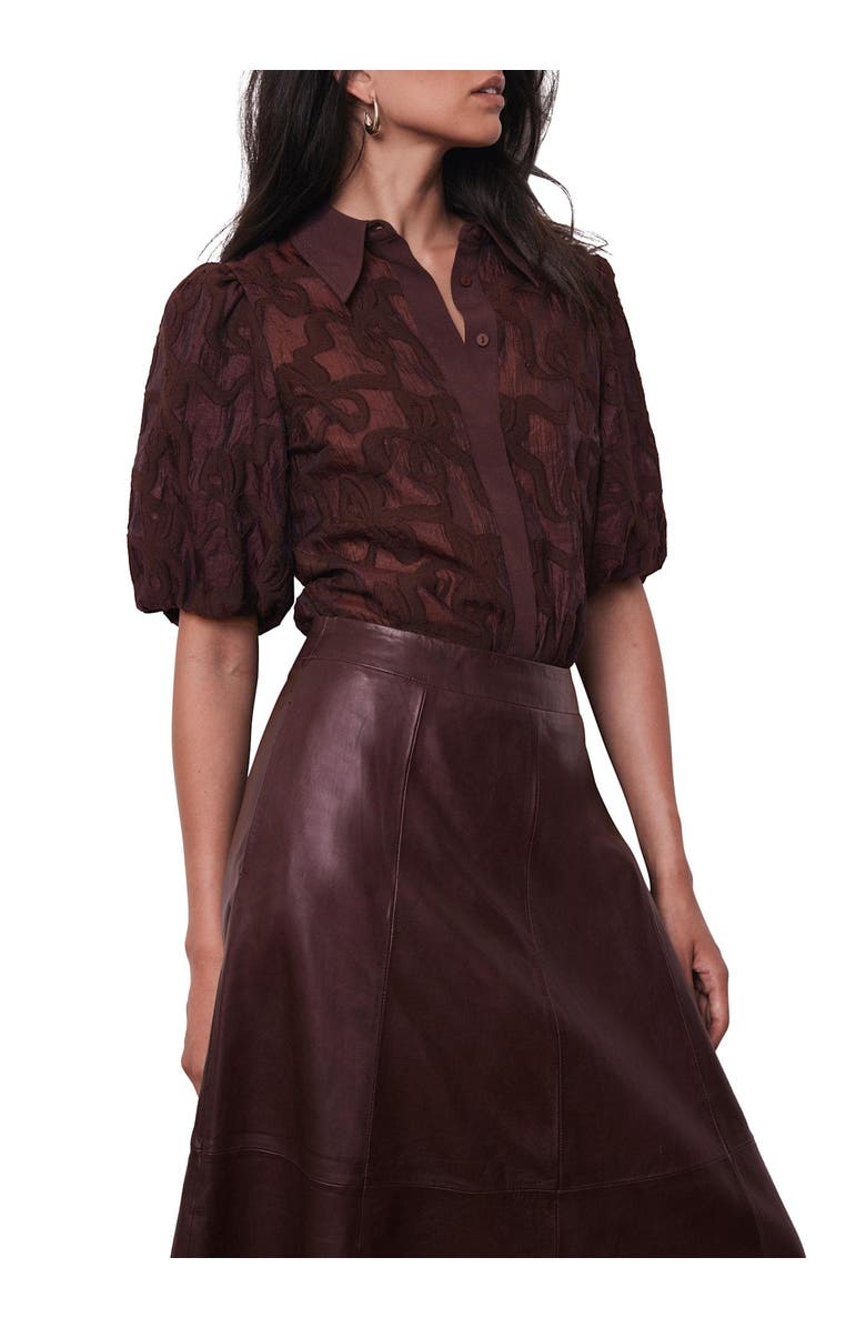 MINT VELVET Jacquard Puff Sleeve Shirt, Main, color, Burgundy