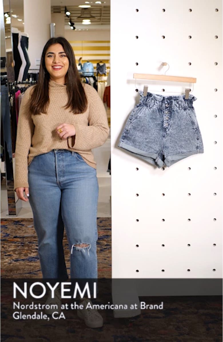 Acid Wash Paperbag Waist Denim Shorts, sales video thumbnail