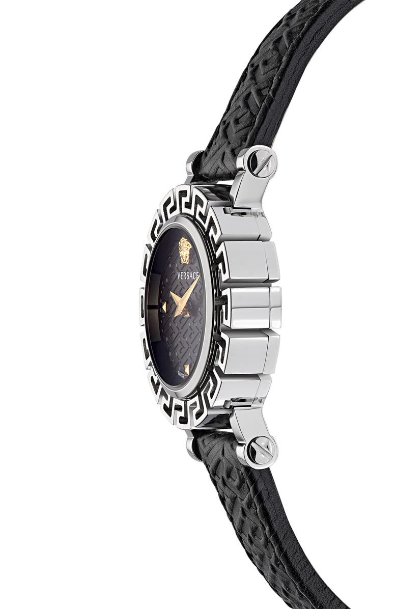 Versace Greca Glam Leather Strap Watch, 30mm, Alternate, color, 