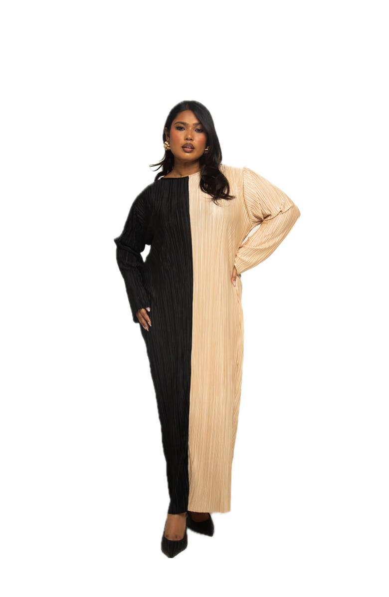 FASHION-SZN CURVE Colour block Midaxi Dress, Main, color, Black