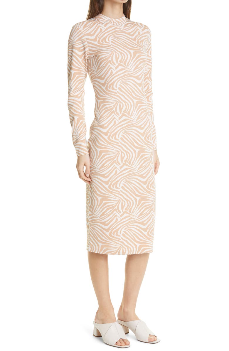 Ted Baker London Zebra Print Long Sleeve Midi Dress, Alternate, color, 