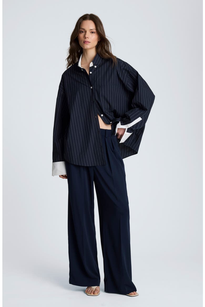 Pinstriped Cotton Button-Up Shirt, Alternate, color, DK NAVY/ PURE WHITE