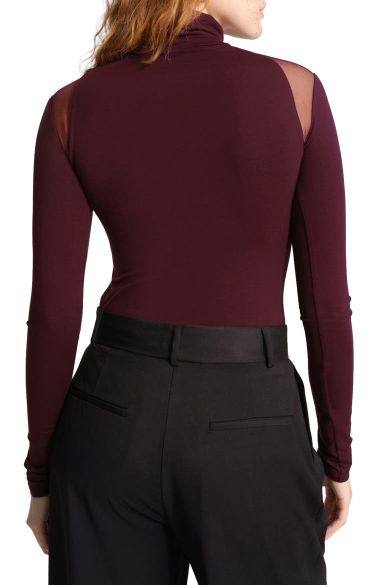 Maria Sheer Shoulder Turtleneck Top, Alternate, color, BURGUNDY