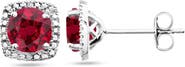 ALLUREZ Lab Grown Ruby & Natural Diamond Stud Earrings Sterling Silver
