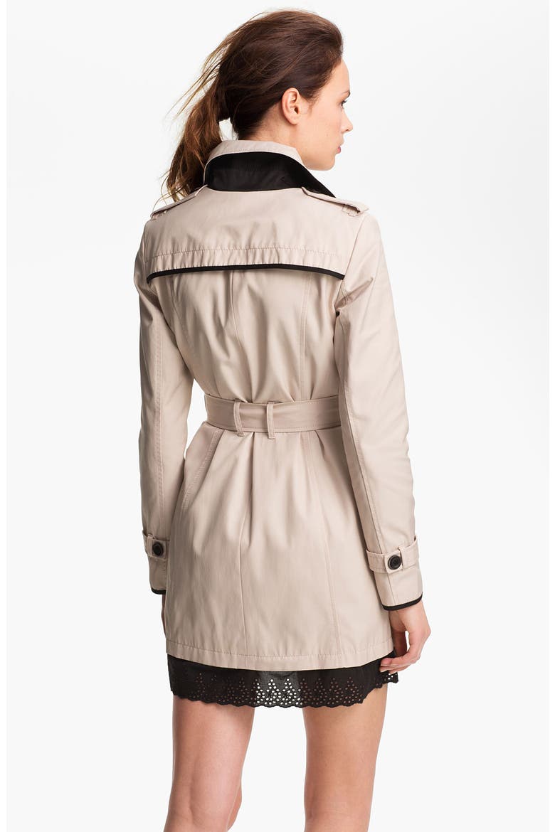 Eyelet Trim Trench Coat, Alternate, color, STONE/ BLACK