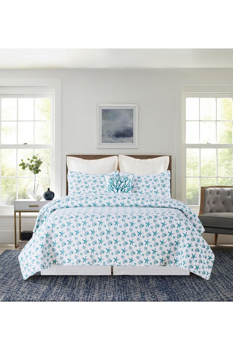 Maris Coastal Beach Cotton Quilt Set   - Reversible and Machine Washable, Alternate, color, Blue