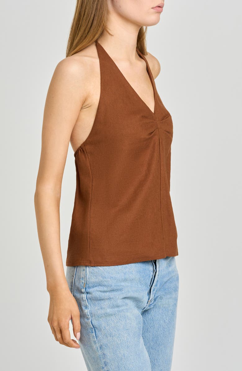 WAYF Kaia Linen Blend Halter Top, Alternate, color, Chocolate