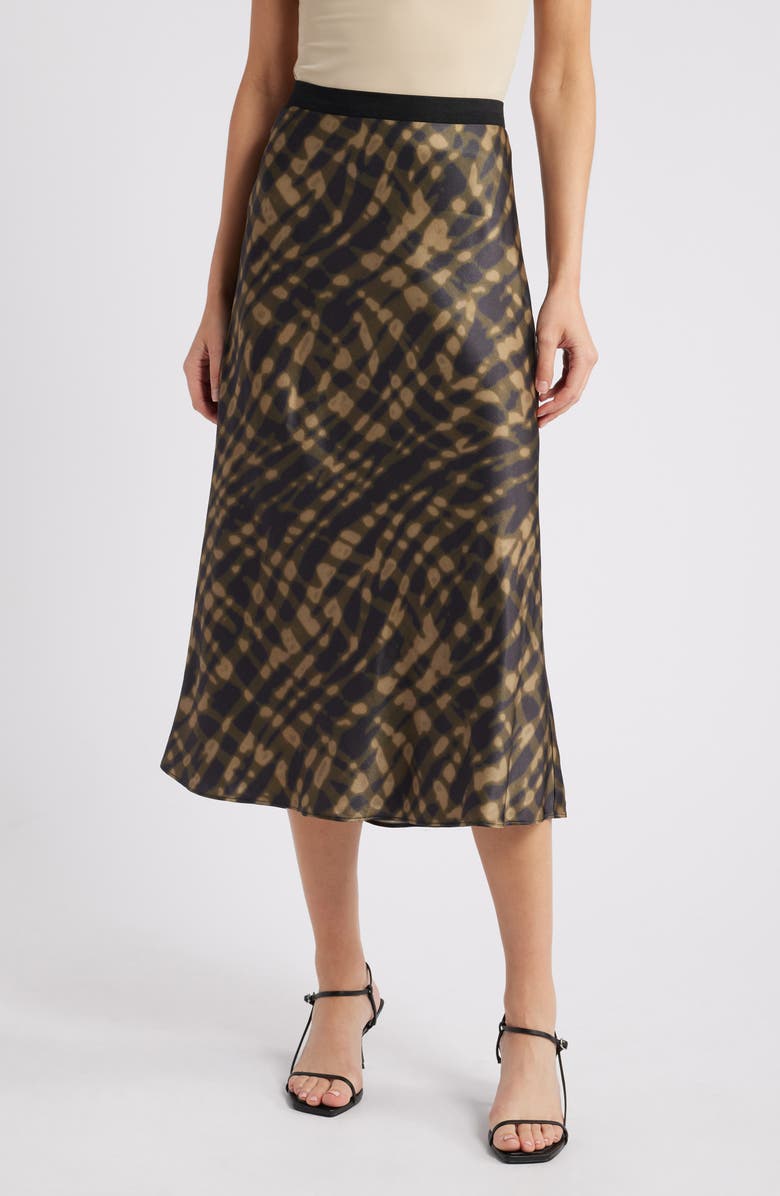 Rails Berlin Abstract Print Satin Midi Skirt, Main, color, Cypress