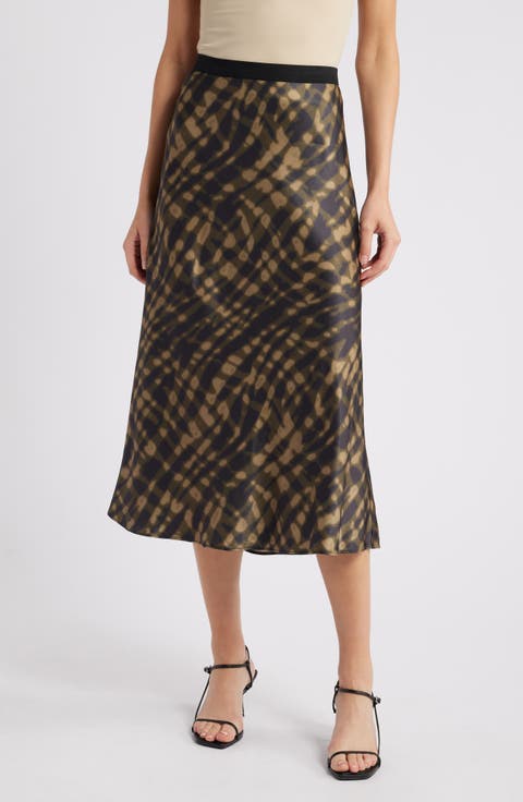 Berlin Abstract Print Satin Midi Skirt