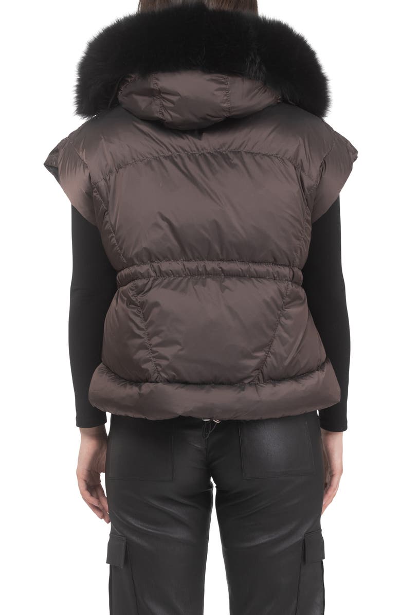 GORSKI Apres-Ski Short Vest With Detachable Genuine Shearling Hood Trim, Alternate, color, Brown/Black