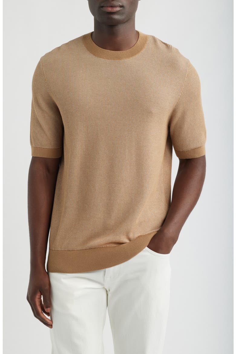 Leale Short Sleeve Cotton Crewneck Sweater, Main, color, MED BEIGE