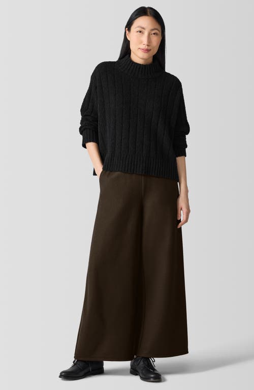 Eileen Fisher Cotton Fluff Rib Turtleneck Top In Black