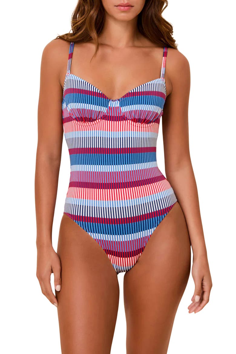 The Taylor Striped Underwire One-Piece Swimsuit, Main, color, AMERICA TECHNICOLOR MOSAIC