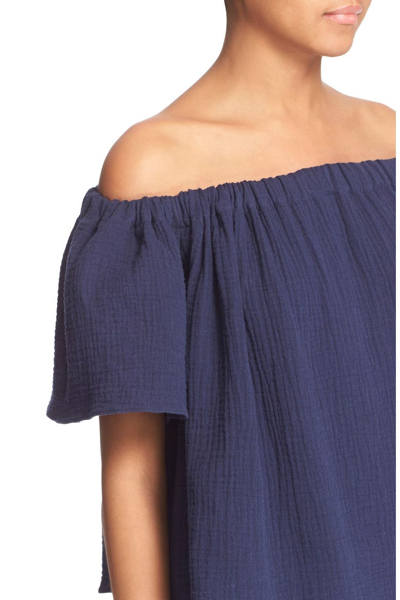 Off the Shoulder Cotton Top, Alternate, color, NAVY