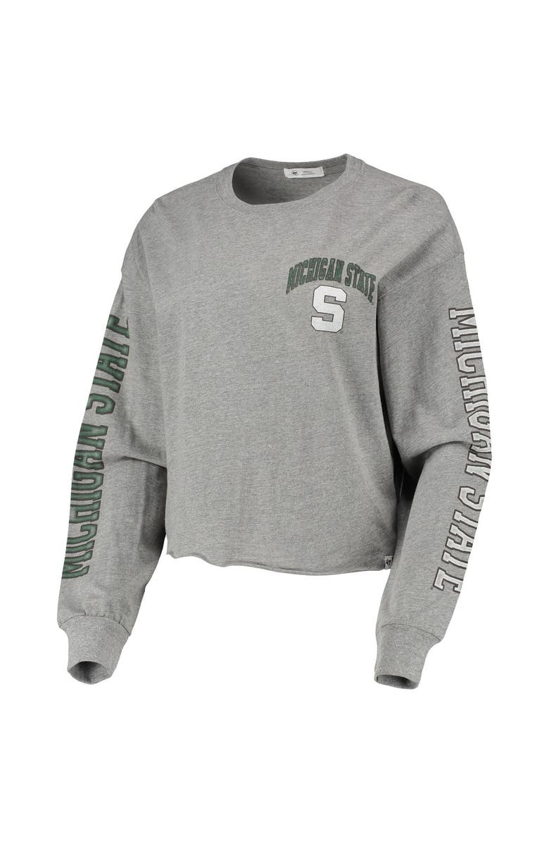 '47 Women's '47 Heathered Gray Michigan State Spartans Ultra Max Parkway Long Sleeve Cropped T-Shirt, Alternate, color, Heather Gray