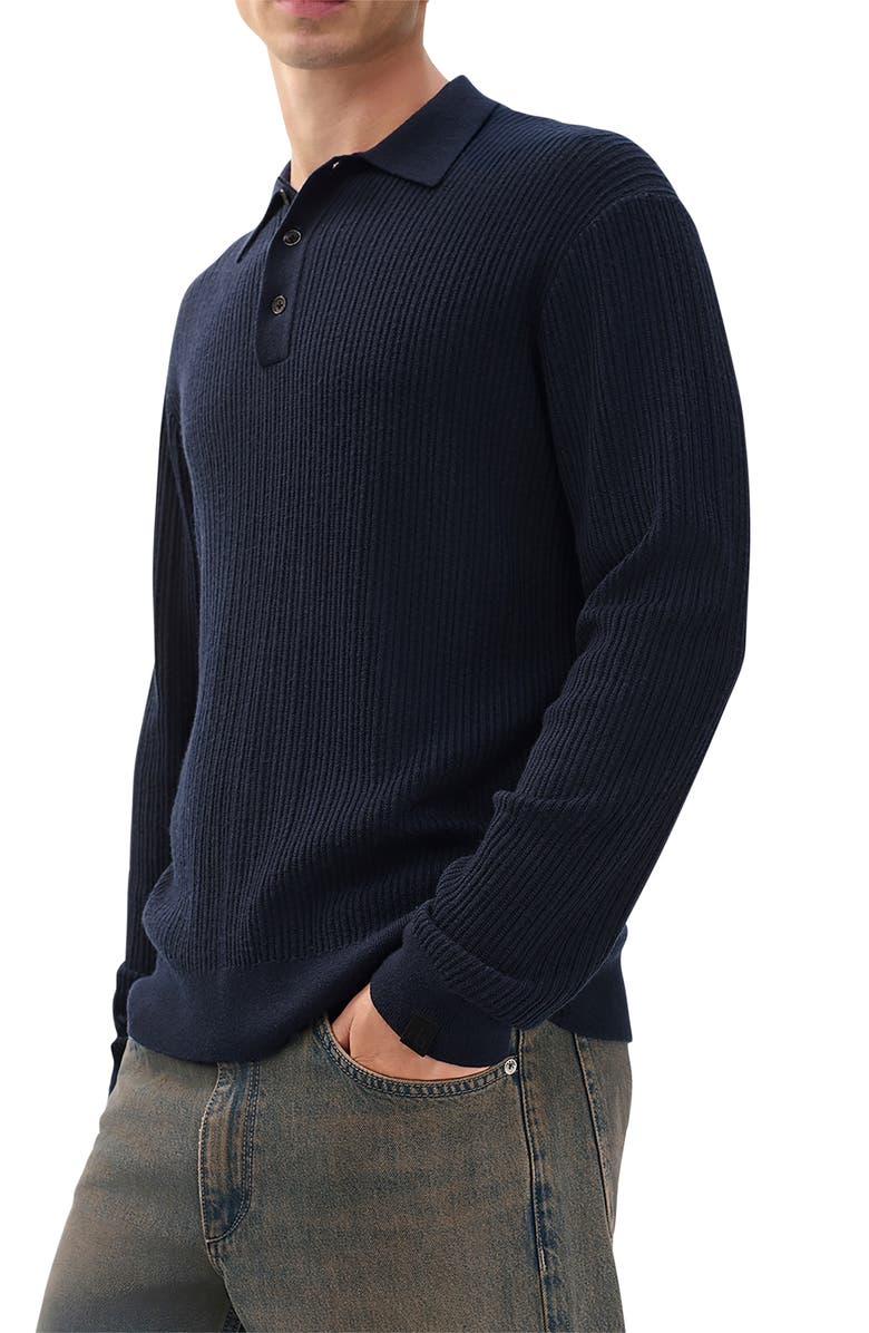 rag & bone Crawford Long Sleeve Wool & Cashmere Sweater Polo, Alternate, color, Navy