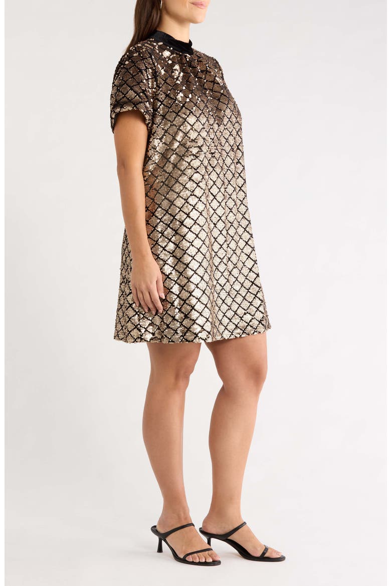 Sequined Mock Neck Shift Dress, Alternate, color, SILVER