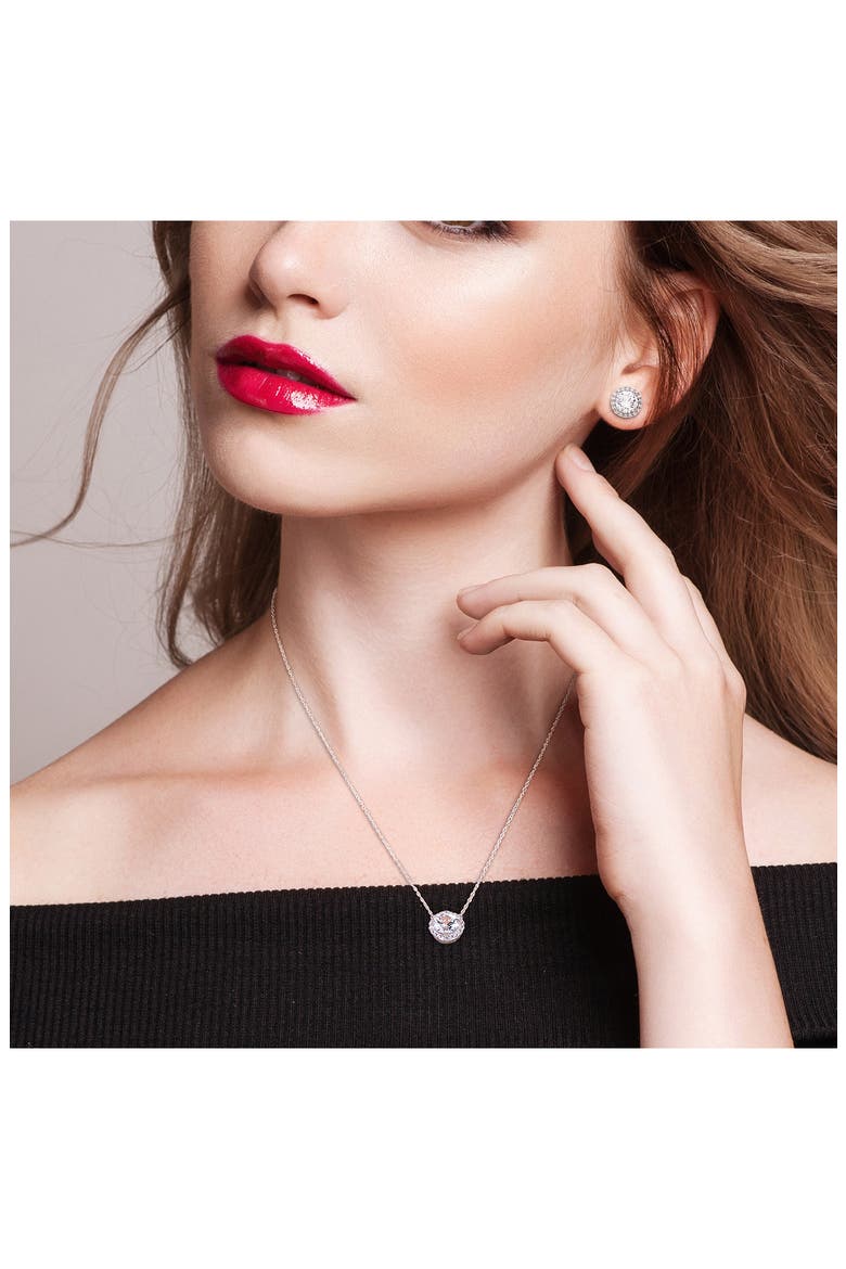 Lab Created White Sapphire Halo Pendant Necklace & Stud Earrings Set, Alternate, color, WHITE