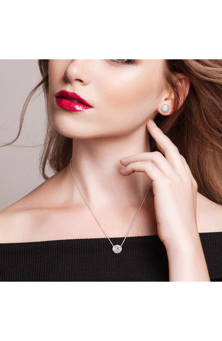 DELMAR Lab Created White Sapphire Halo Pendant Necklace & Stud Earrings Set, Alternate, color, White