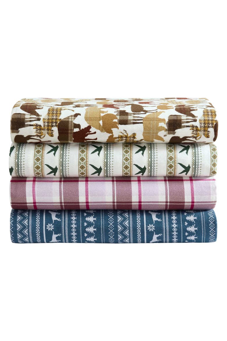 Animal Plaids Cotton Flannel Sheet Set, Alternate, color, OFF WHITE/ BROWN/ YELLOW