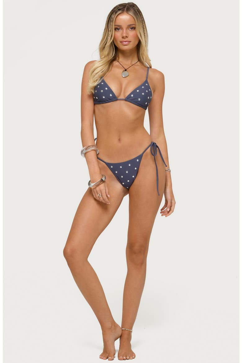 Janina Studded Side Tie Bikini Bottoms, Alternate, color, DARK-GRAY