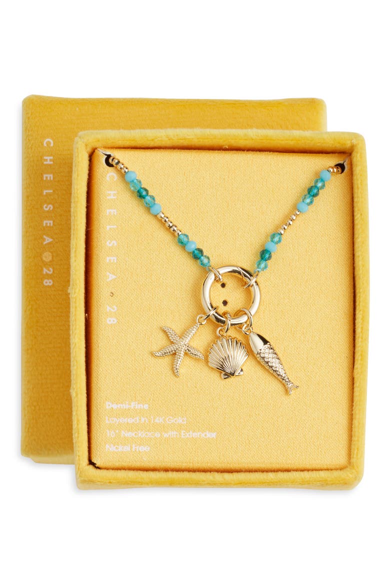 Demi Fine Bead Fish Charm Necklace, Main, color, TURQUOISE MULTI- GOLD